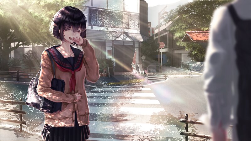 Anime Girl in School Uniform — Brown, Serene, Afternoon, Digital Art