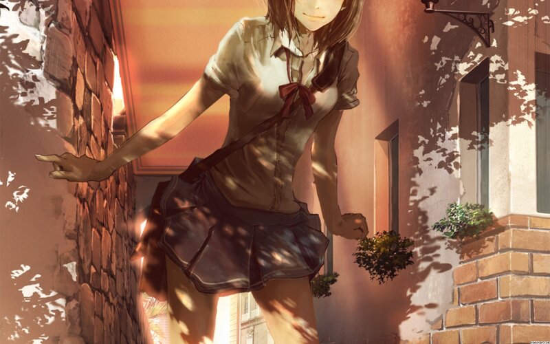Anime Girl in School Uniform — Brown, Serene