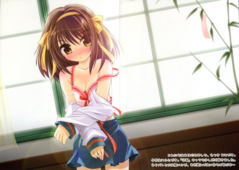 Anime Girl in School Uniform — Brown, Shy