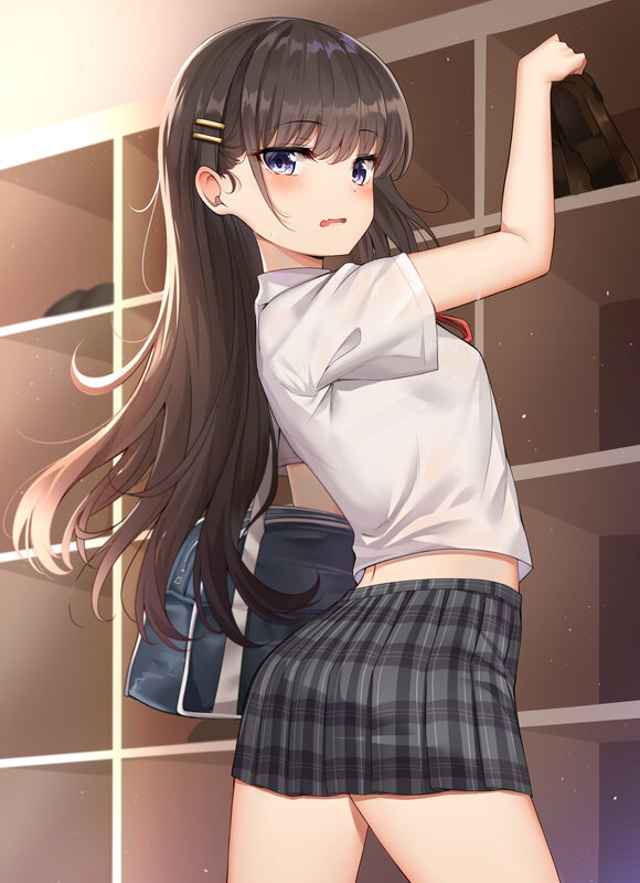 Anime Girl in School Uniform — Gray, Calm, Afternoon, Digital Art