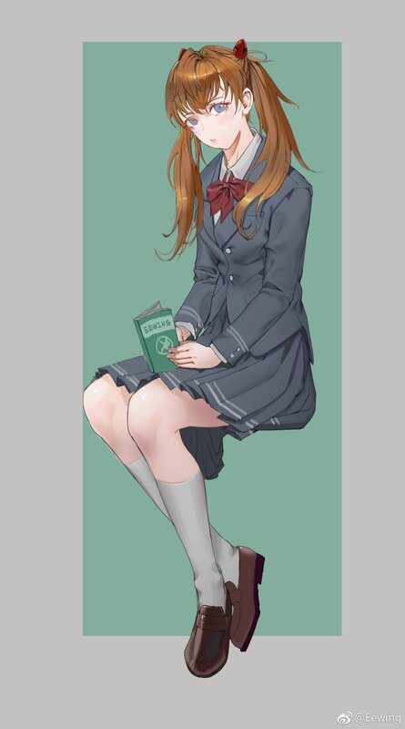 Anime Girl in School Uniform — Gray, Calm, Digital Art, Book