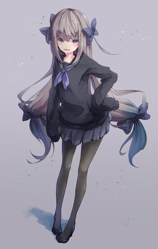 Anime Girl in School Uniform — Gray, Calm, Digital Art, School Uniform