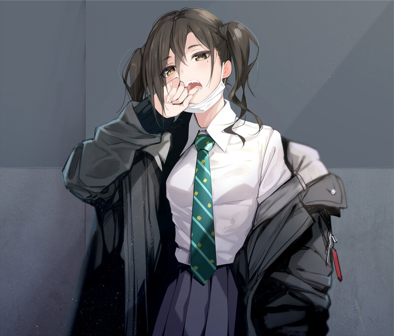 Anime Girl in School Uniform — Gray, Dramatic, Digital Art, School Uniform, Jacket