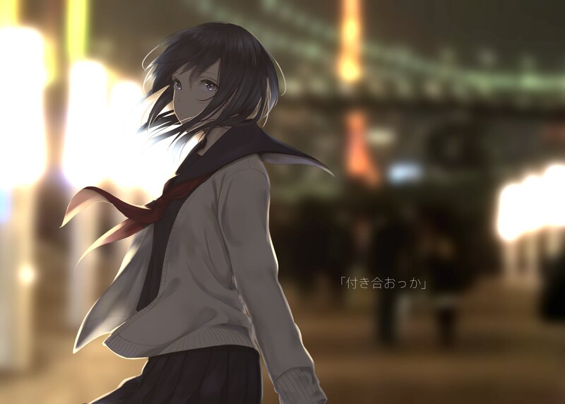 Anime Girl in School Uniform — Gray, Dramatic, Night