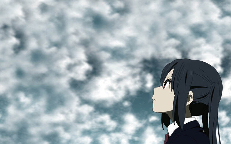 Anime Girl in School Uniform — Gray, Dramatic, School Uniform, Cloudy Sky, Hair