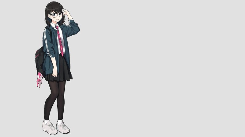 Anime Girl in School Uniform — Gray, Neutral, Backpack