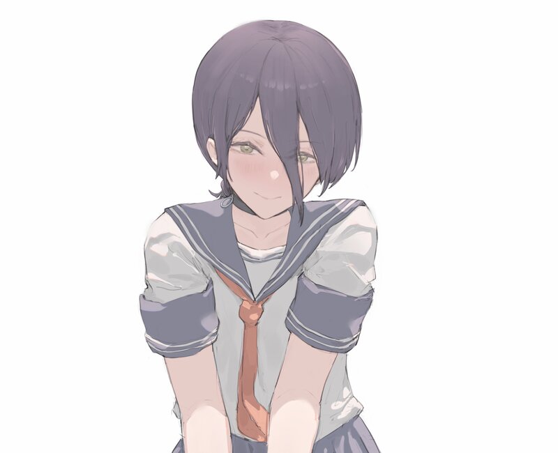 Anime Girl in School Uniform — Gray, Neutral, Digital Art, School Uniform, Short Hair