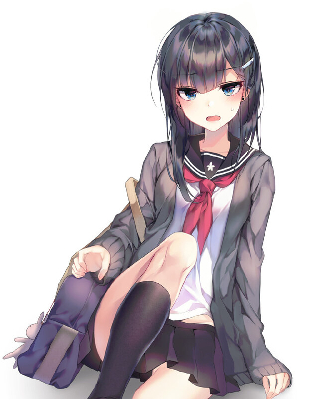 Anime Girl in School Uniform — Gray, Neutral, School Uniform, Backpack, Knee-high Socks