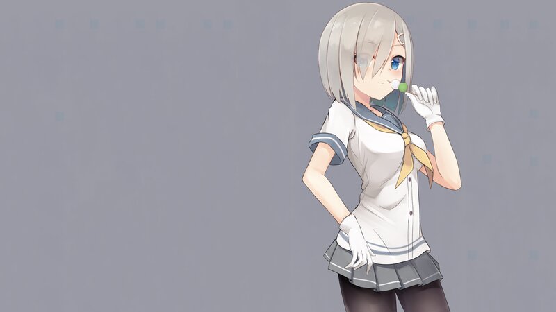 Anime Girl in School Uniform — Gray, Neutral, School Uniform, Gloves