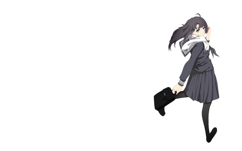 Anime Girl in School Uniform — Gray, Playful, School Bag