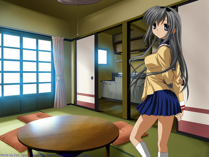 Anime Girl in School Uniform — Green, Calm, Afternoon, School Uniform, Kitchen, Table