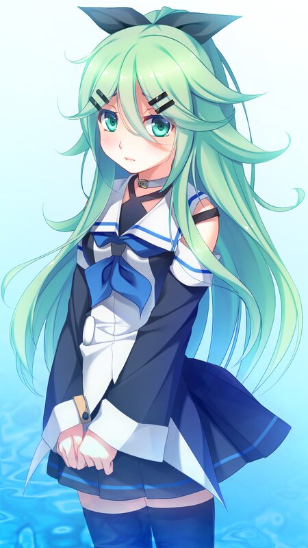 Anime Girl in School Uniform — Green, Calm, Digital Art