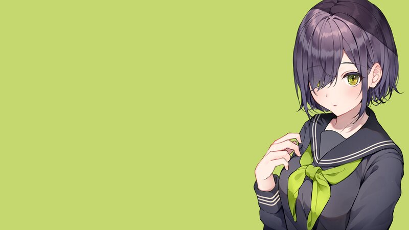 Anime Girl in School Uniform — Green, Calm, School Uniform, Green Bow