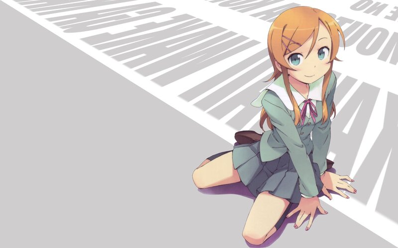 Anime Girl in School Uniform — Green, Calm, School Uniform, Kneeling, Text