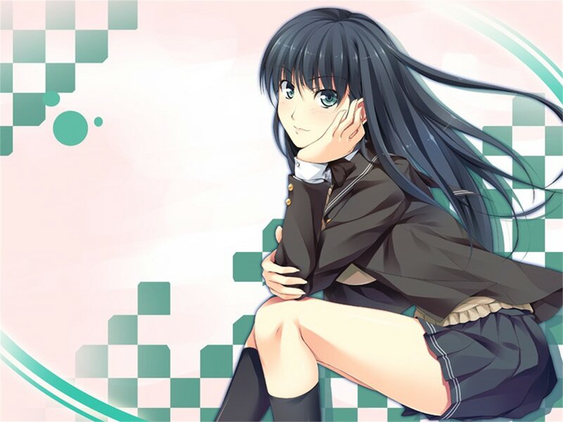 Anime Girl in School Uniform — Green, Calm, School Uniform