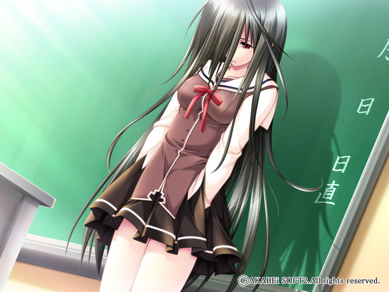 Anime Girl in School Uniform — Green, Dramatic, Afternoon