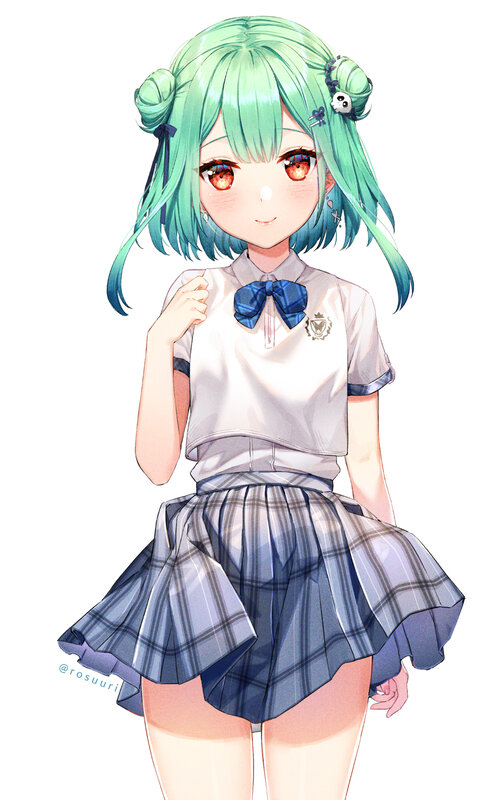 Anime Girl in School Uniform — Green, Neutral, Digital Art