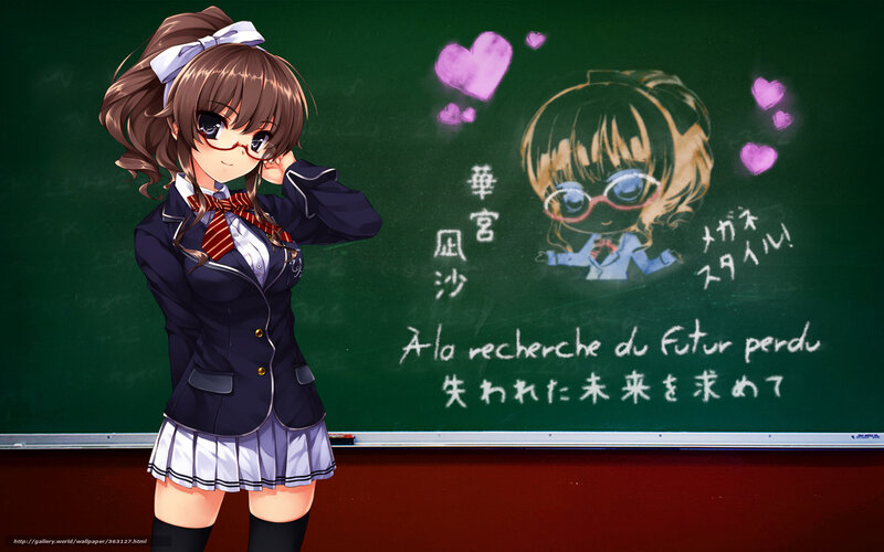 Anime Girl in School Uniform — Green, Playful, Chalkboard