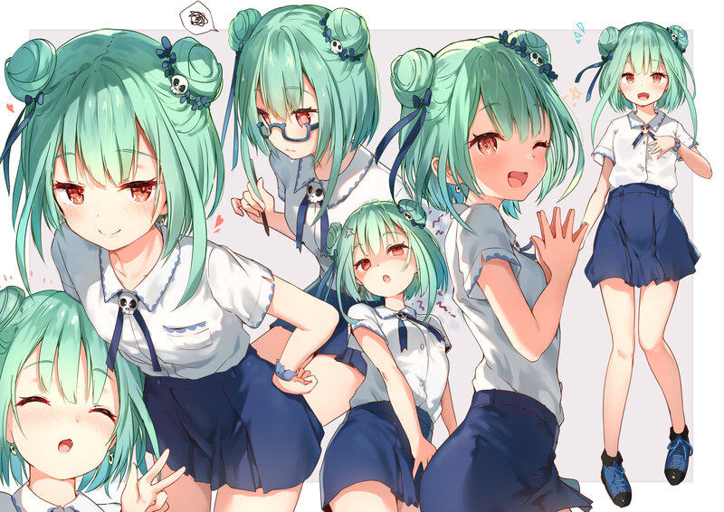Anime Girl in School Uniform — Green, Playful, Digital Art, School Uniform