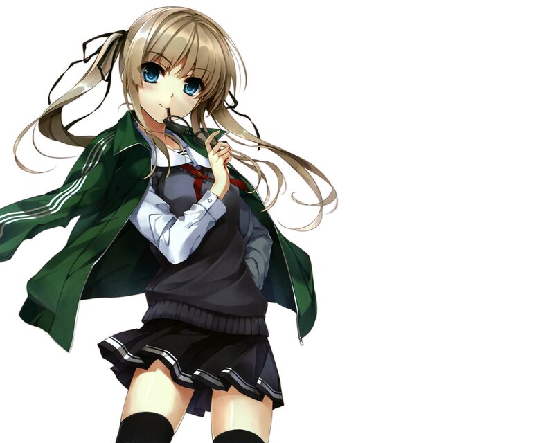 Anime Girl in School Uniform — Green, Playful, Glasses