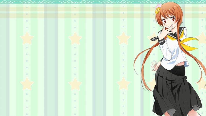 Anime Girl in School Uniform — Green, Playful, School Uniform, Star Pattern
