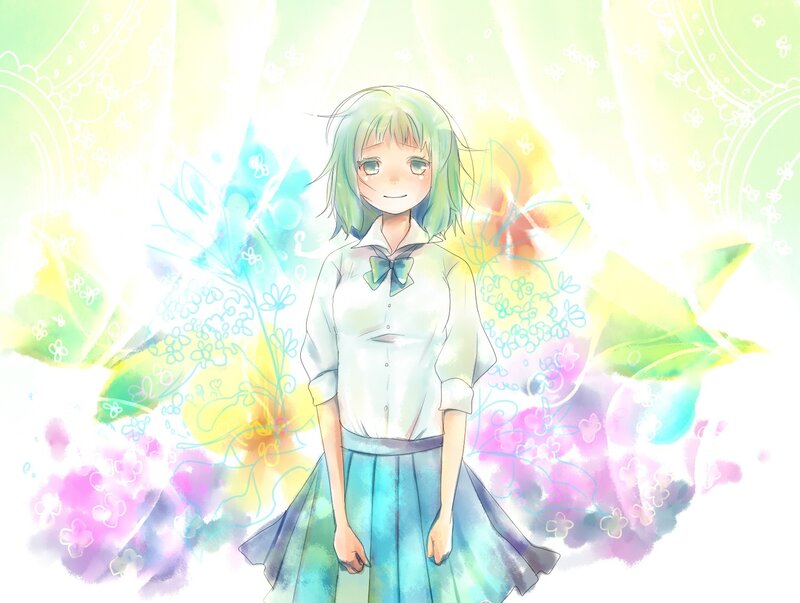 Anime Girl in School Uniform — Green, Serene, Digital Art