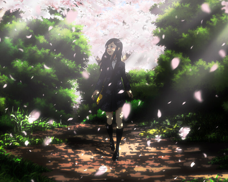 Anime Girl in School Uniform — Green, Serene, Spring