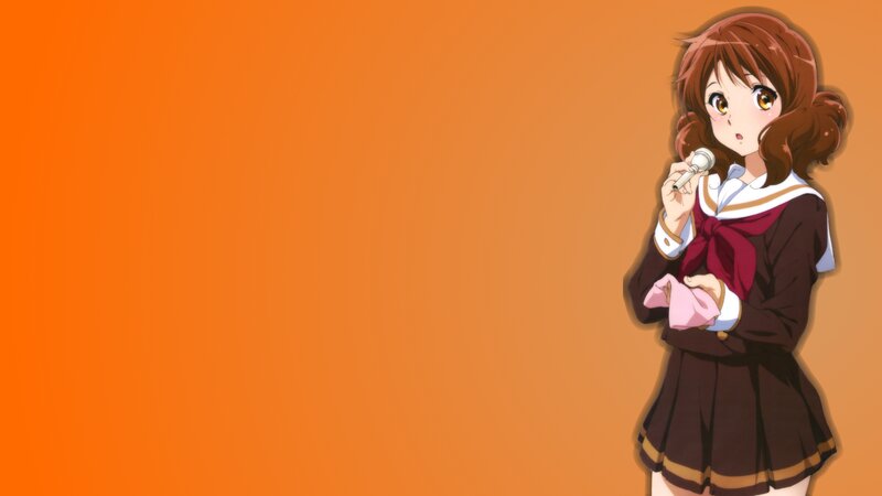 Anime Girl in School Uniform — Orange, Calm, Microphone