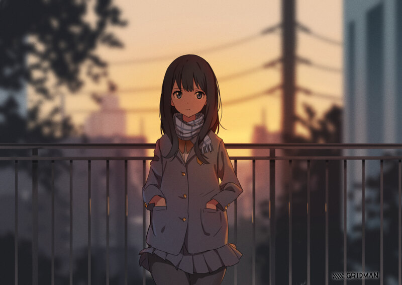 Anime Girl in School Uniform — Orange, Calm, Sunset, Digital Art