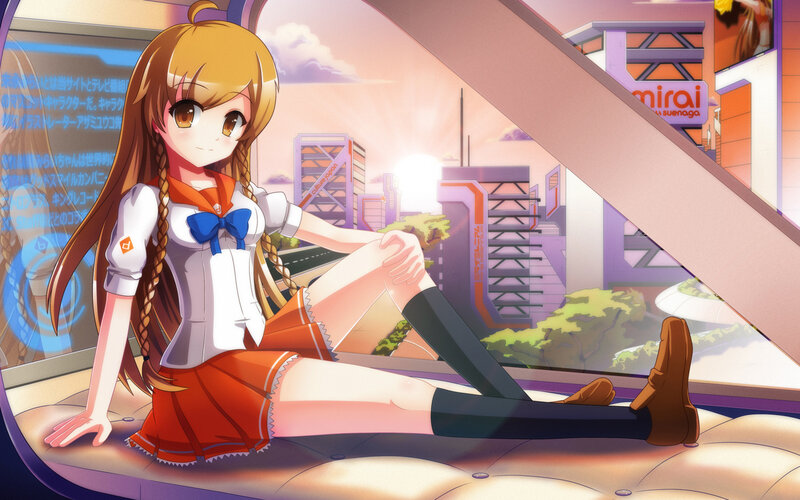 Anime Girl in School Uniform — Orange, Calm, Sunset, School Uniform
