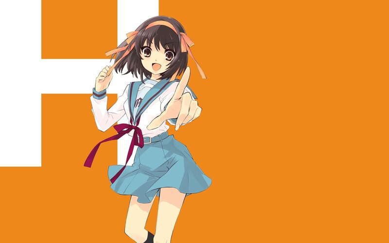 Anime Girl in School Uniform — Orange, Cheerful