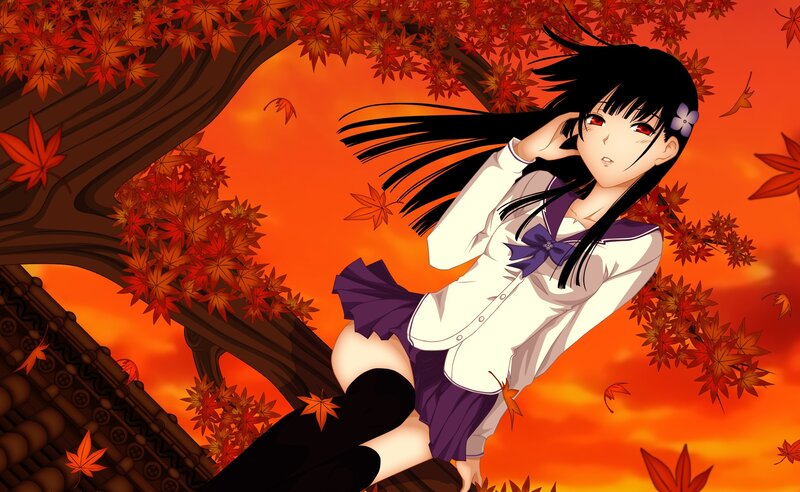 Anime Girl in School Uniform — Orange, Dramatic, Autumn