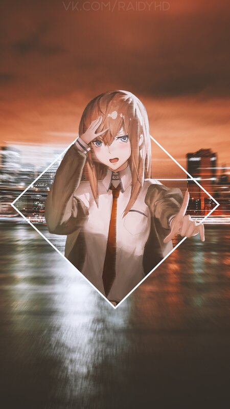 Anime Girl in School Uniform — Orange, Dramatic, Sunset, Digital Art, Cityscape, Water Reflection