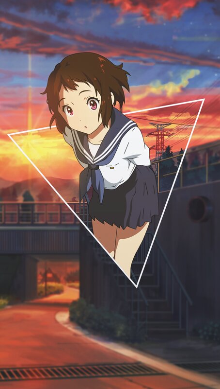 Anime Girl in School Uniform — Orange, Dramatic, Sunset, Power Lines