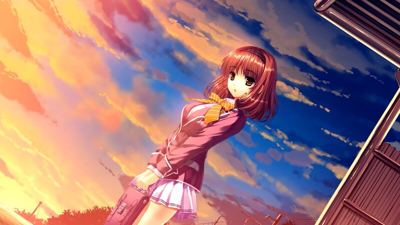 Anime Girl in School Uniform — Orange, Dramatic, Sunset, School Uniform