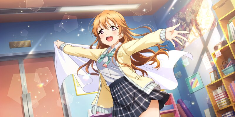 Anime Girl in School Uniform — Orange, Energetic, School Room