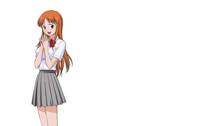 Anime Girl in School Uniform — Orange, Happy