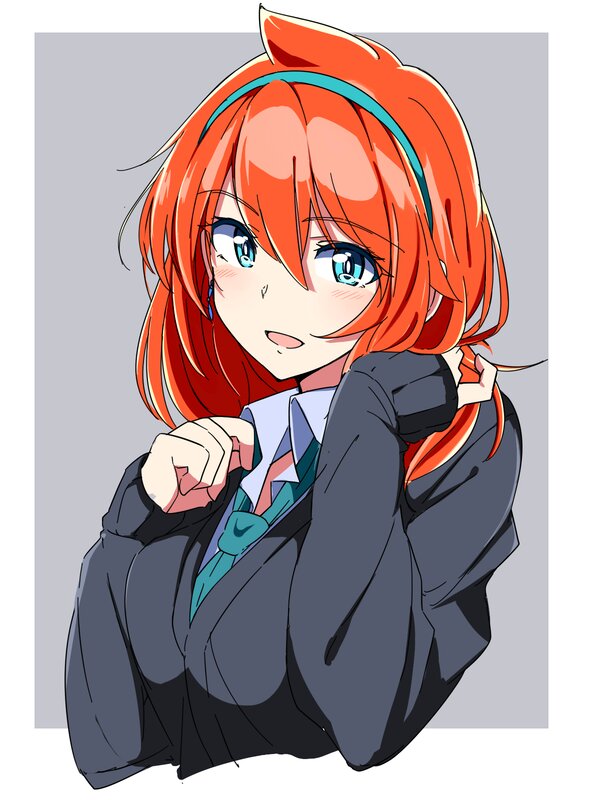 Anime Girl in School Uniform — Orange, Playful, School Uniform, Headband