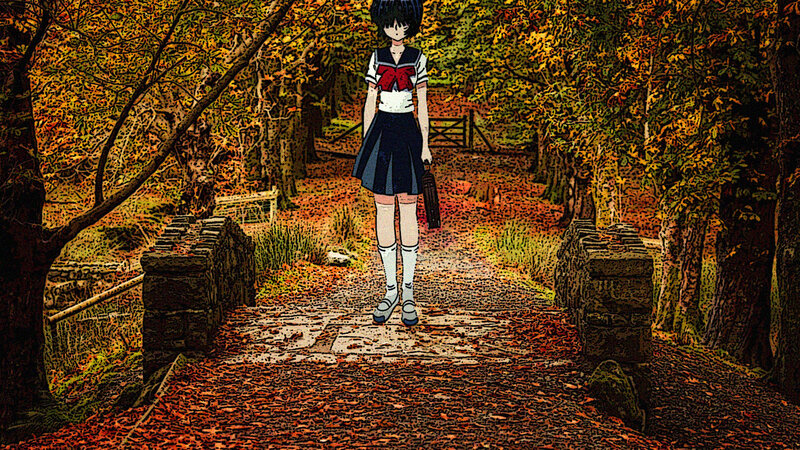 Anime Girl in School Uniform — Orange, Serene, Autumn, School Uniform