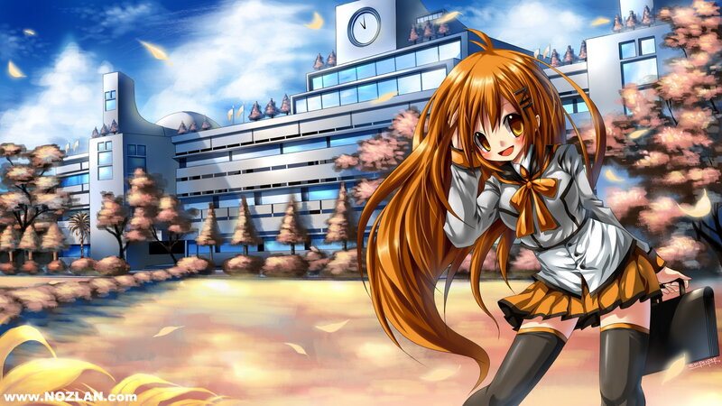 Anime Girl in School Uniform — Orange, Serene, Spring