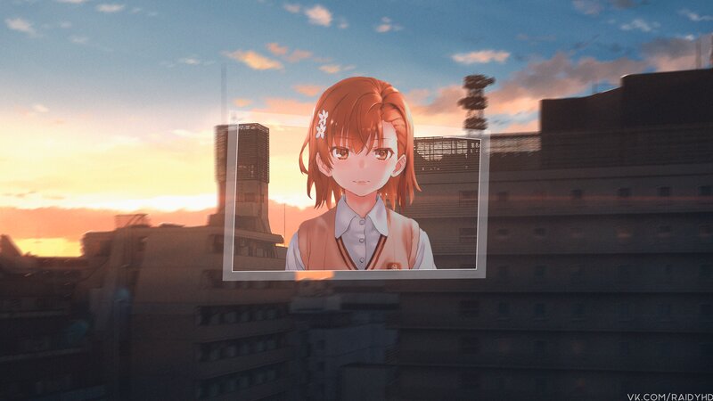 Anime Girl in School Uniform — Orange, Serene, Sunset, Cityscape