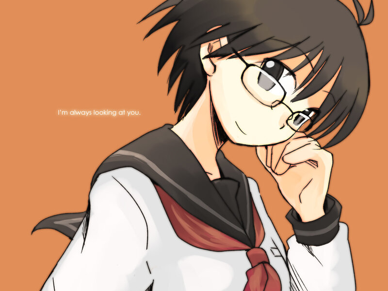 Anime Girl in School Uniform — Orange, Thoughtful