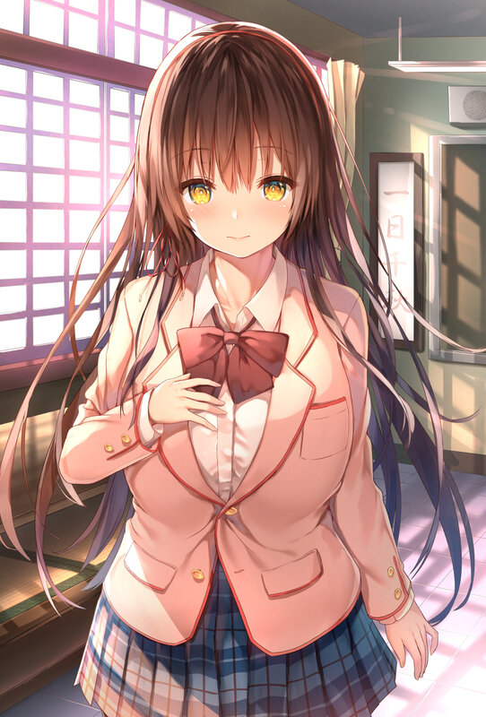 Anime Girl in School Uniform — Pink, Calm, Afternoon, School Uniform, Window