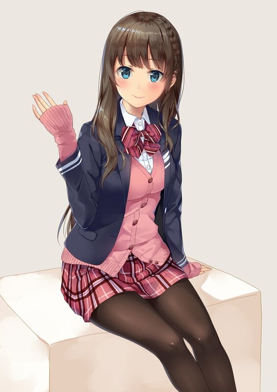 Anime Girl in School Uniform — Pink, Calm, Digital Art