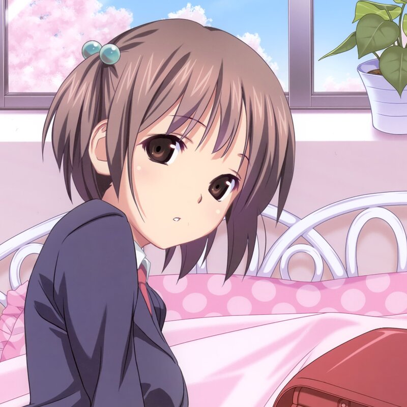 Anime Girl in School Uniform — Pink, Calm, Spring, Bed