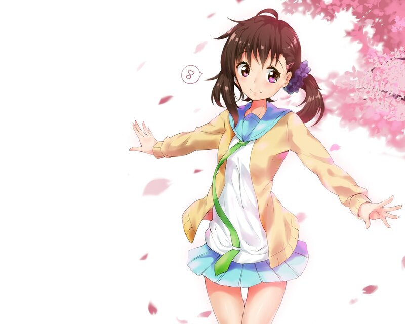 Anime Girl in School Uniform — Pink, Cheerful, Spring, Cherry Blossoms