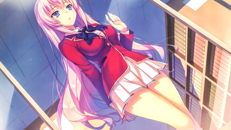 Anime Girl in School Uniform — Pink, Dramatic, Afternoon