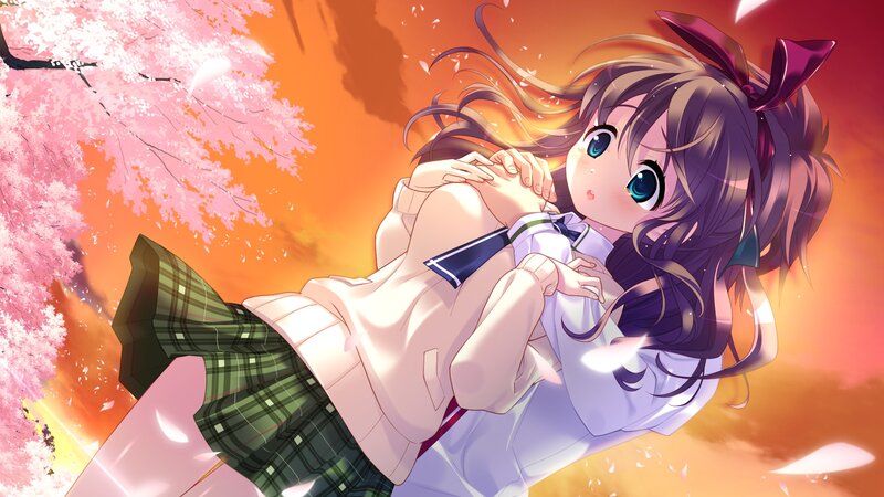 Anime Girl in School Uniform — Pink, Dramatic, Spring, Cherry Blossoms