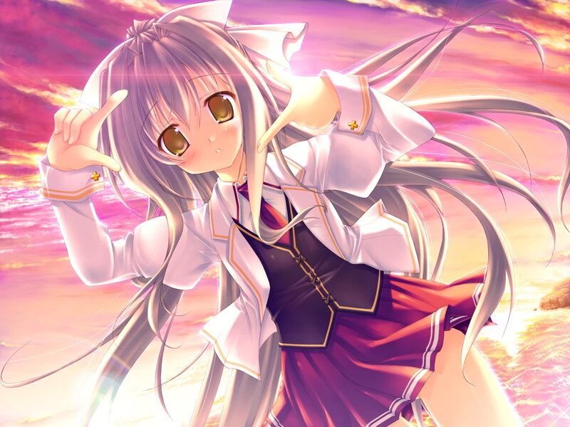 Anime Girl in School Uniform — Pink, Dramatic, Sunset, School Uniform