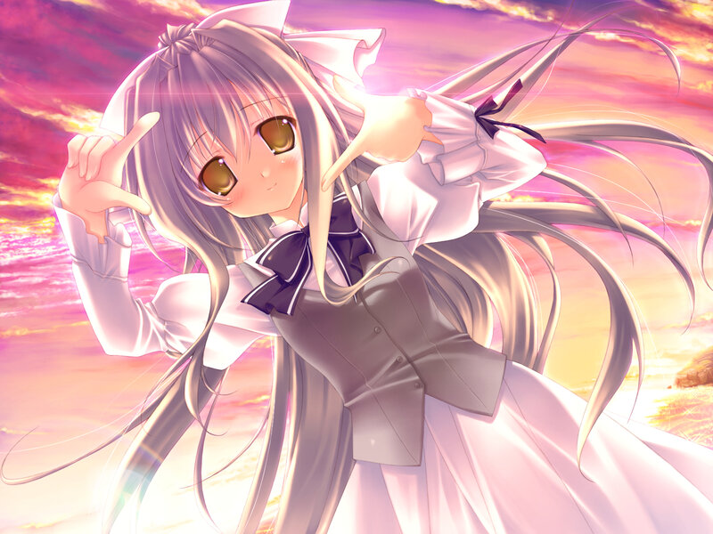 Anime Girl in School Uniform — Pink, Dramatic, Sunset